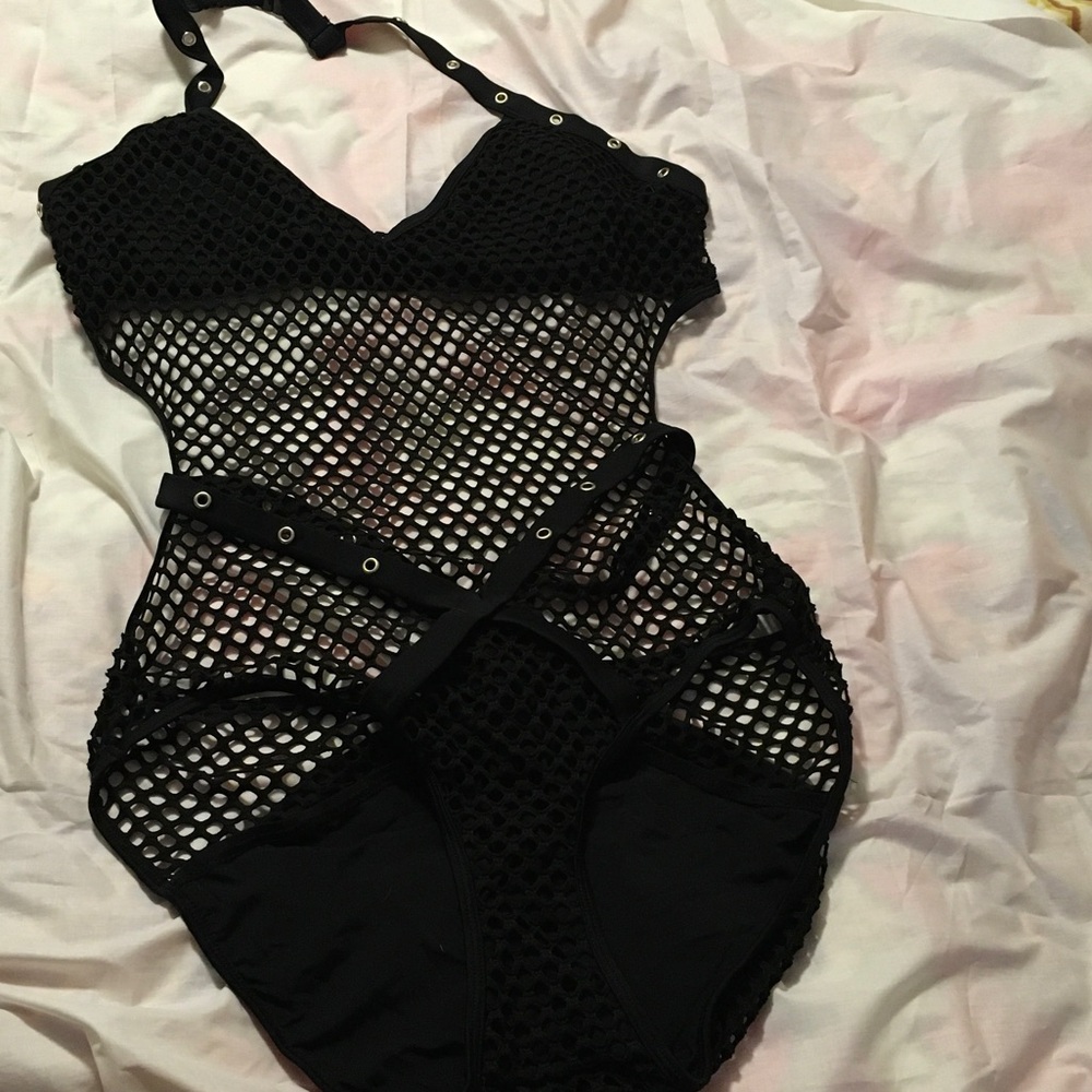 Killstar Black GOTH Fishnet One-Piece Swimsuit